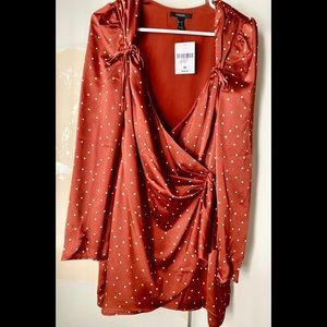 Burnt orange & white polka dot medium wrap dress